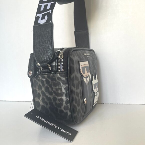 Karl Lagerfeld Maybelle Crossbody Black Ikons Leopard Airpods Coin Case - Picture 7 of 13
